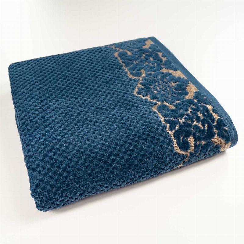 Рушник банний махровий 70x140см Damask Преміум якості Жакардовий з велюром 550г/м2 GM Textile (Темно-Синій)